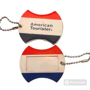 Vintage Luggage Tags American Tourister Vinyl Red White Blue Set of 2